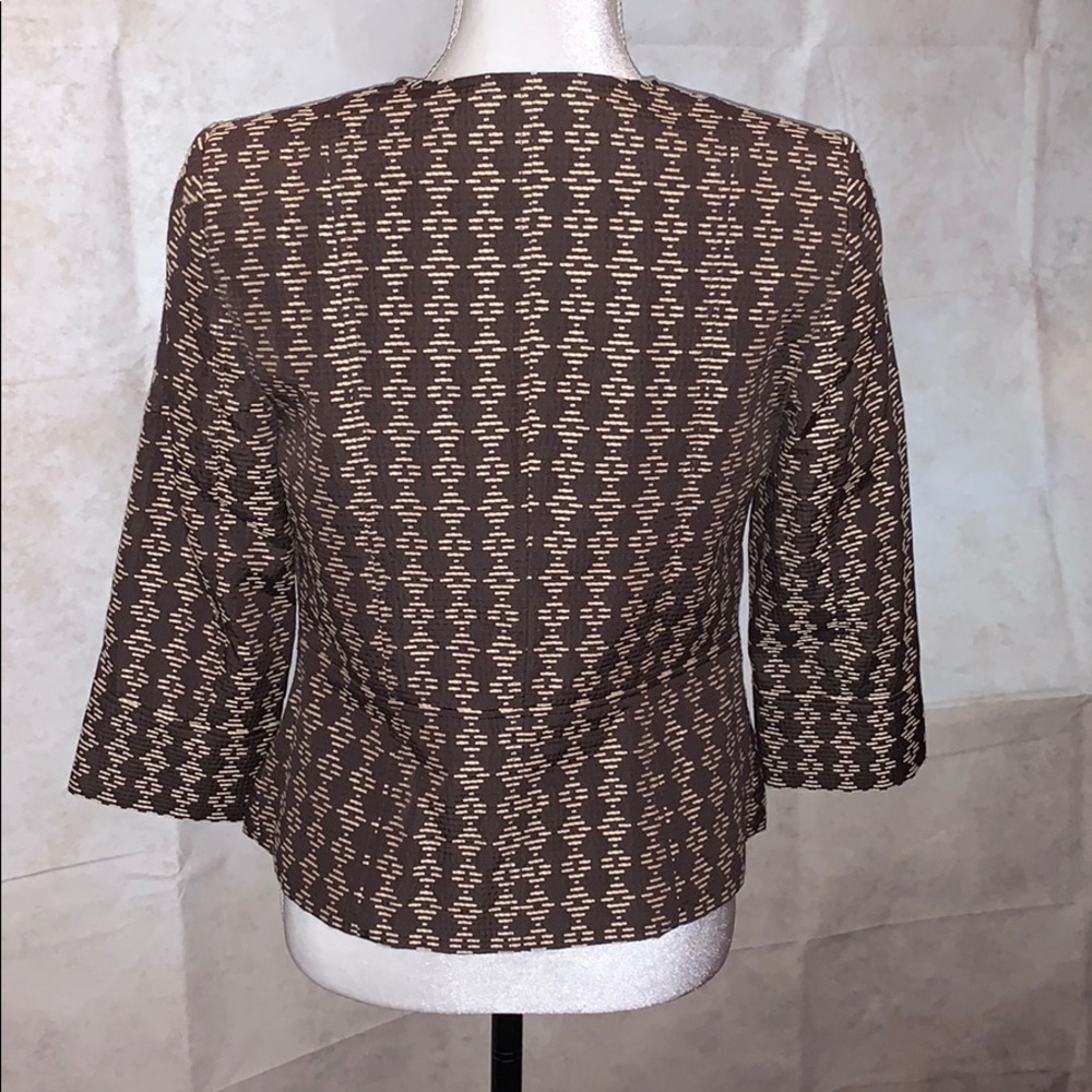 Brown & Cream Fitted Round Collar Button Jacket - Picture 5 of 9
